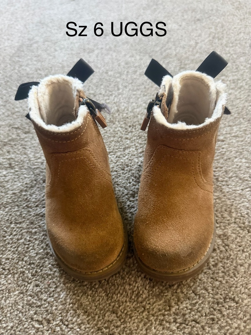 UGG Toddler Suede Boots in Chestnut Brown with Shearling Trim sz6